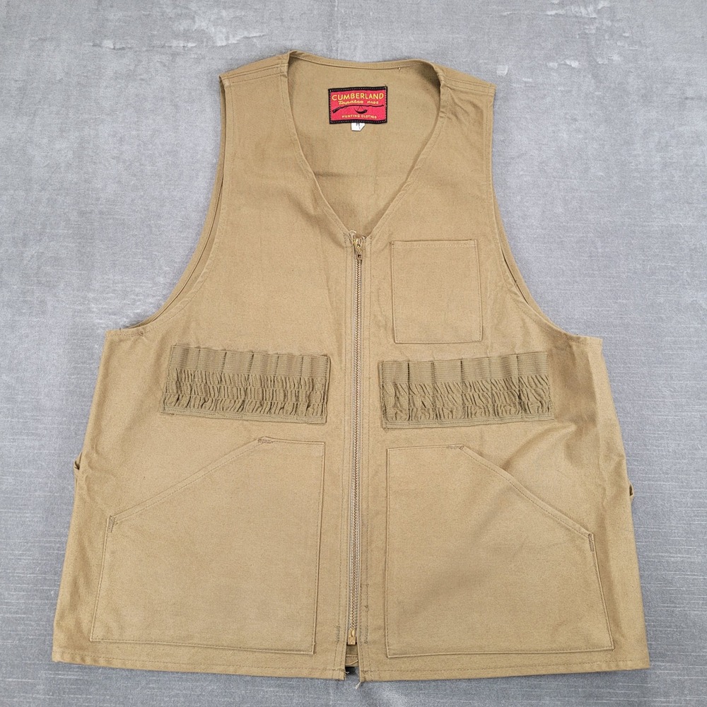 Hunting Vest Shells Vintage Mens Sz Med Tan Canvas Zip Cumberland Zapatec‎ Made